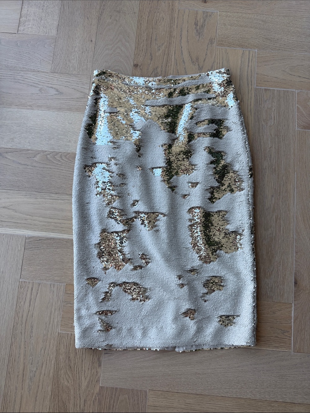 Hutch Sequin Pencil Skirt in Gold and Cream